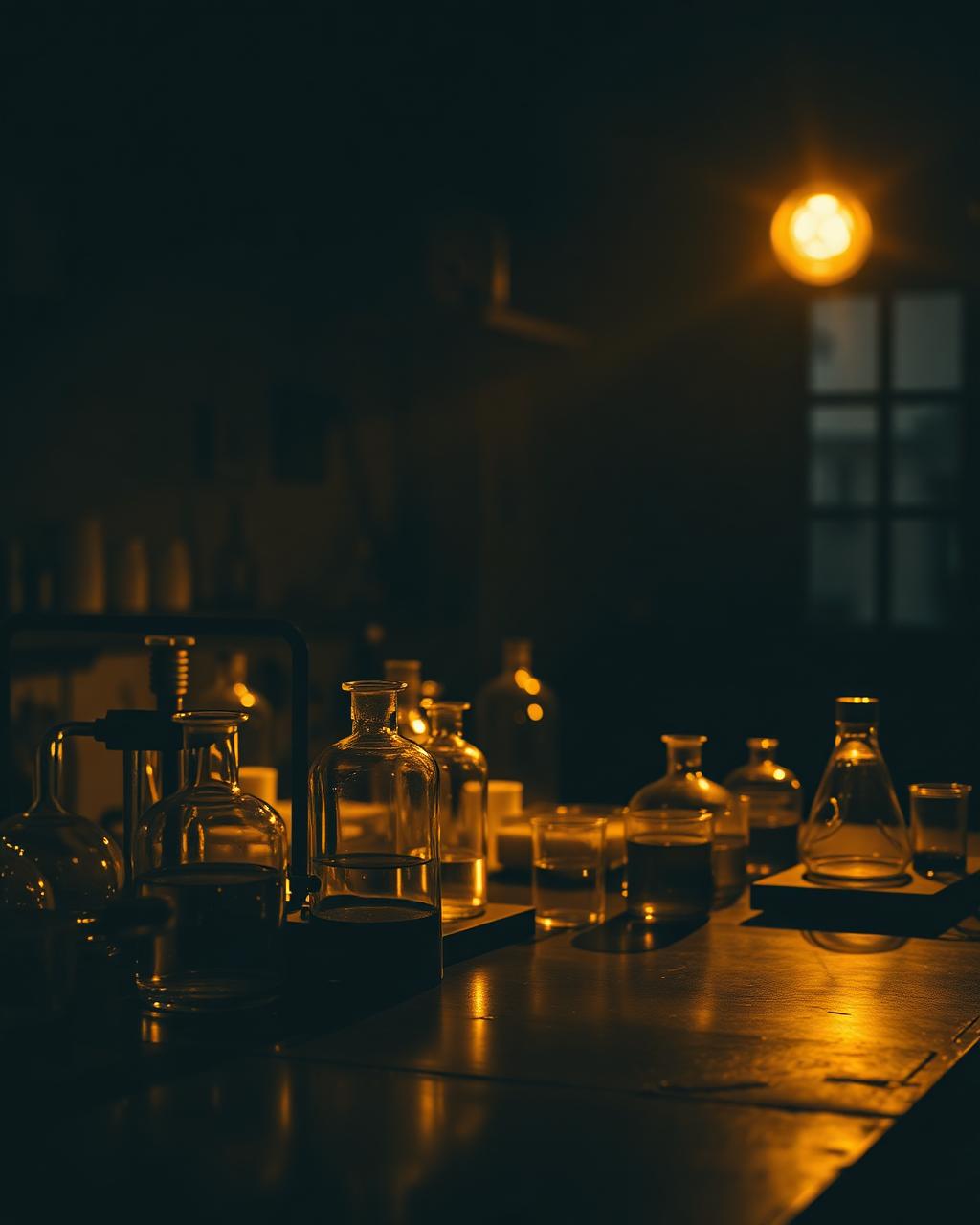 Science laboratory bench during evening study